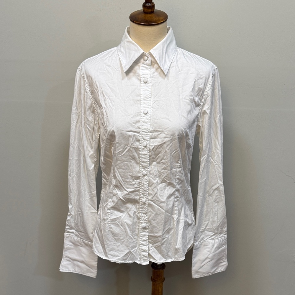 J. McLaughlin white button down long sleeve shirt women’s sz 8, as is